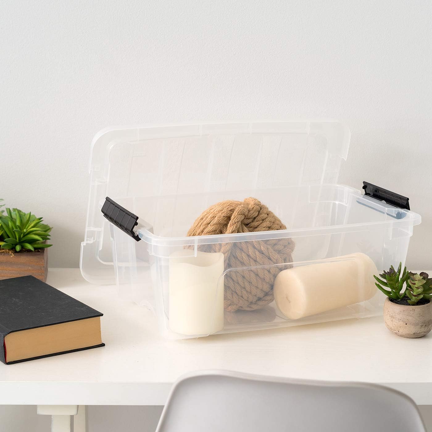 IRIS USA 6-Pack 54 Quart Storage Bins with Lids, Clear | Transparent design makes contents easy to find. Perfect for moving, blankets, clothing, and garage storage. Nestable design