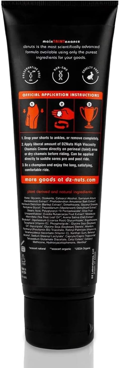 dznuts Men's Pro Chamois Cream, Anti -Chafing Cream for Saddle Sores, Chafing, Rubbing, Inner Thighs Friction for Cyclists, Runners, Triathletes