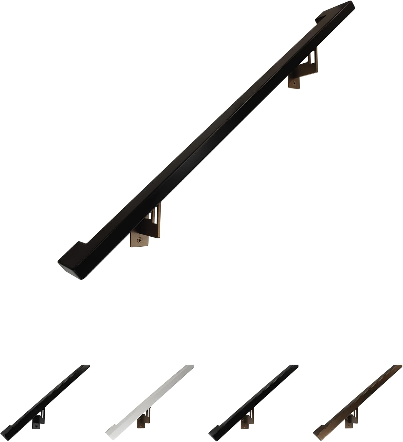 Modern Aluminum Handrail Grab Bar Kit, Adjustable Steel Brackets Included, Returns to Wall, Powder Coated Finish (Black, 4 Foot Handrail Set)