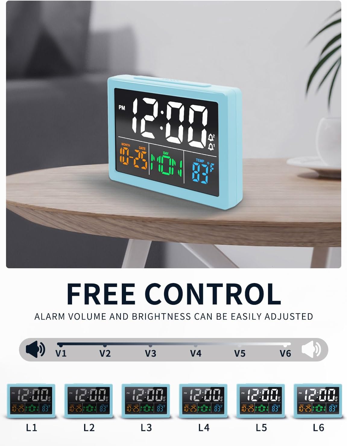 JALL Digital Clock with Date Day for Seniors, Electric Alarm Clocks for Bedrooms with Temperature, 2 Alarms, Dimmer, Dual USB Charger, Battery Backup