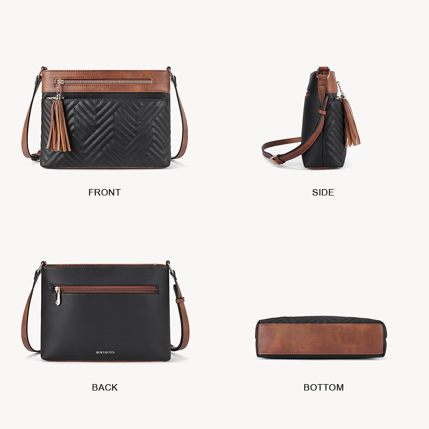 BOSTANTEN Crossbody Purses for Women Medium Shoulder Bag Quilted Handbags with Zipper Pocket