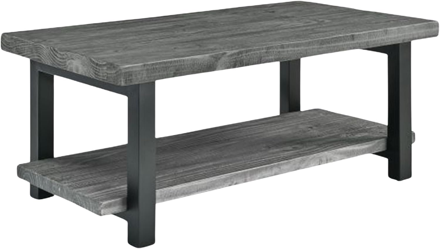 Alaterre Furniture Pomona Solid Wood 2-Tier End Table, Rustic Brown, 27” | Nightstand with Storage Shelf and Metal Legs, Industrial Farmhouse Chair Side Table for Living Room or Bedroom