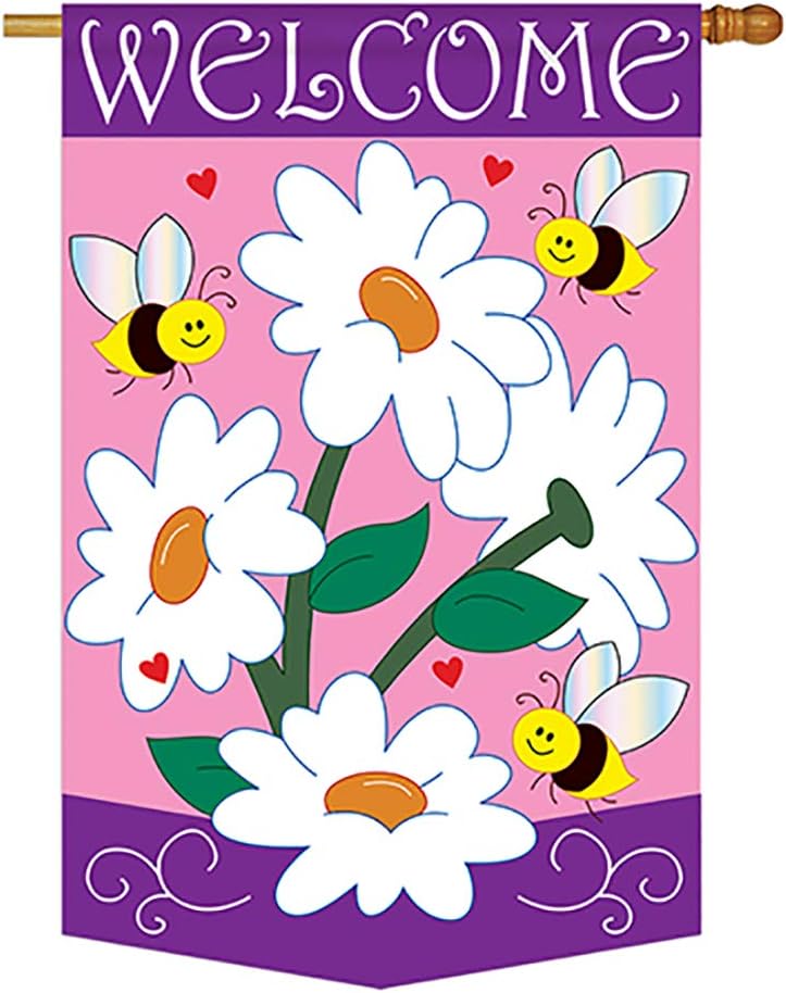 Two Group - Daisies Spring - Everyday Floral Applique Decorative Vertical House Flag 28" x 44"