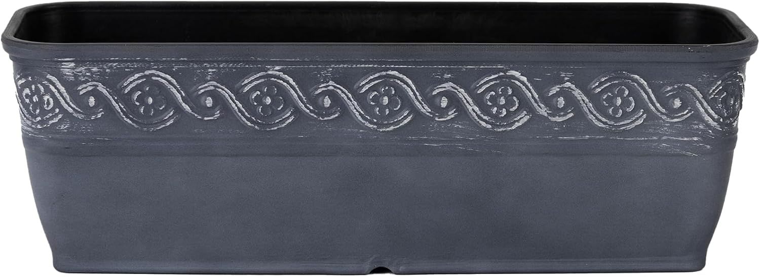 Corinthian Rectangular Planter Box w/Drain Plug, 10" Storm Gray