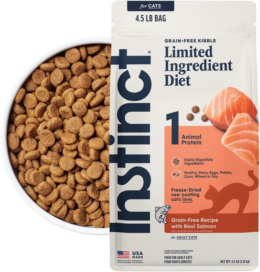 Instinct Limited Ingredient Diet Dry Cat Food, Real Rabbit, 4.5 lb. Bag | Single animal protein and vegetable recipe, raw-coated kibble, farm-raised rabbit, gentle on sensitive stomachs