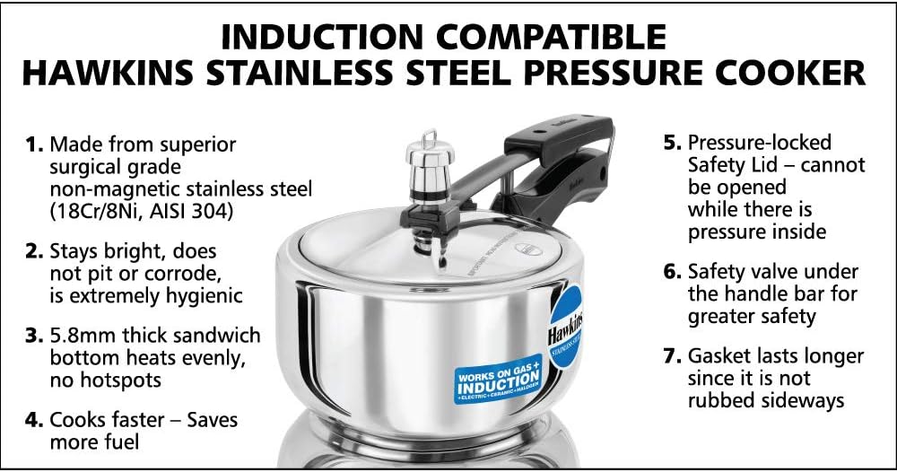 Hawkins Stainless Steel 5.0 Litre Pressure Cooker