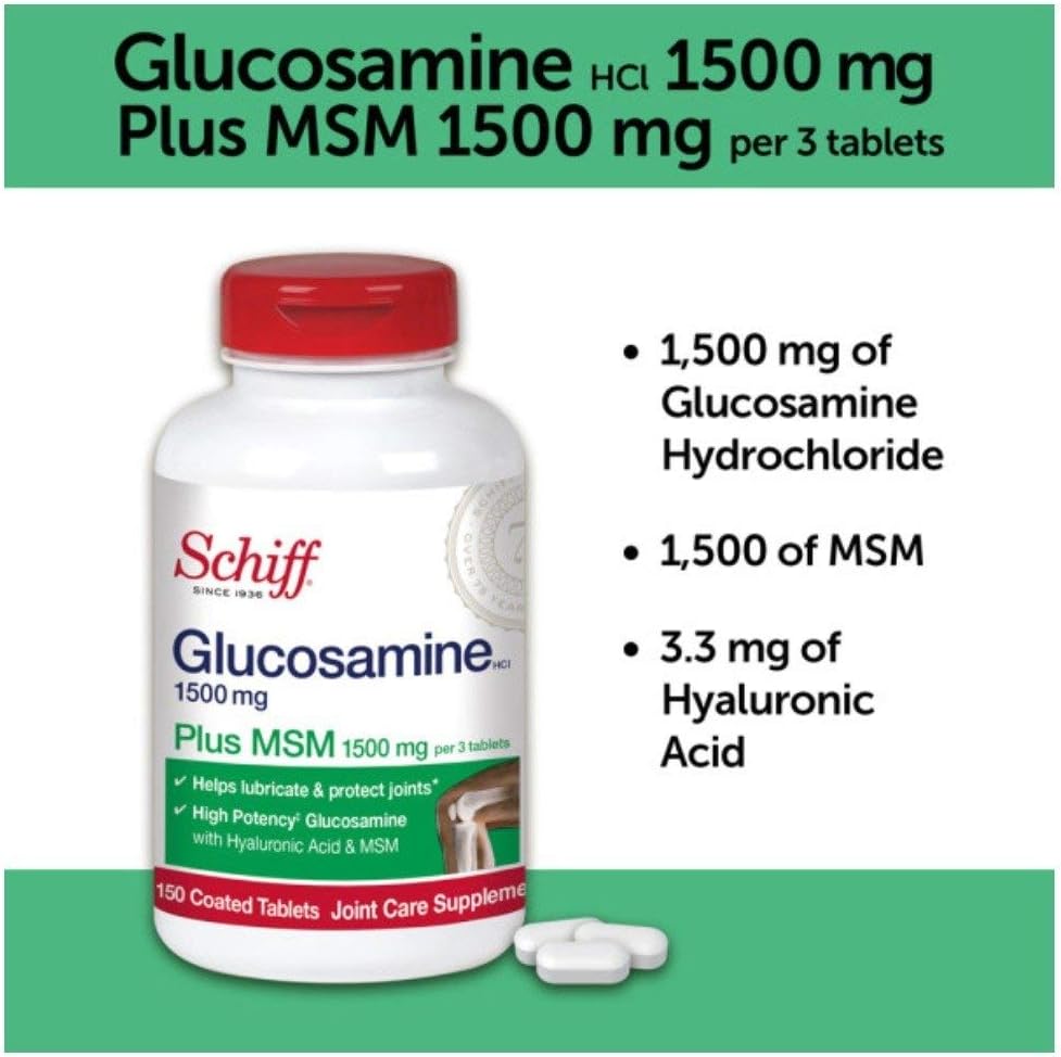 Schiff Glucosamine 1500mg Plus MSM and Hyaluronic Acid, 150 tablets - Joint Supplement (Pack of 7)
