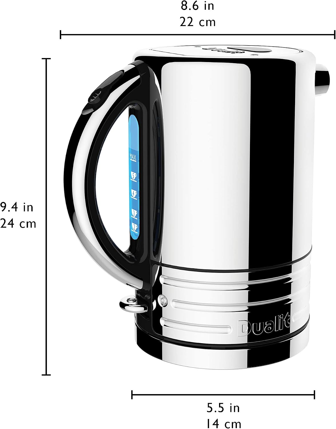 Dualit Design Series Kettle - 50.7 fl.oz - Stainless Steel Kettle with Black Trim - Rapid Boil and Patented Pure Pour Non-Drip Spout - Measuring