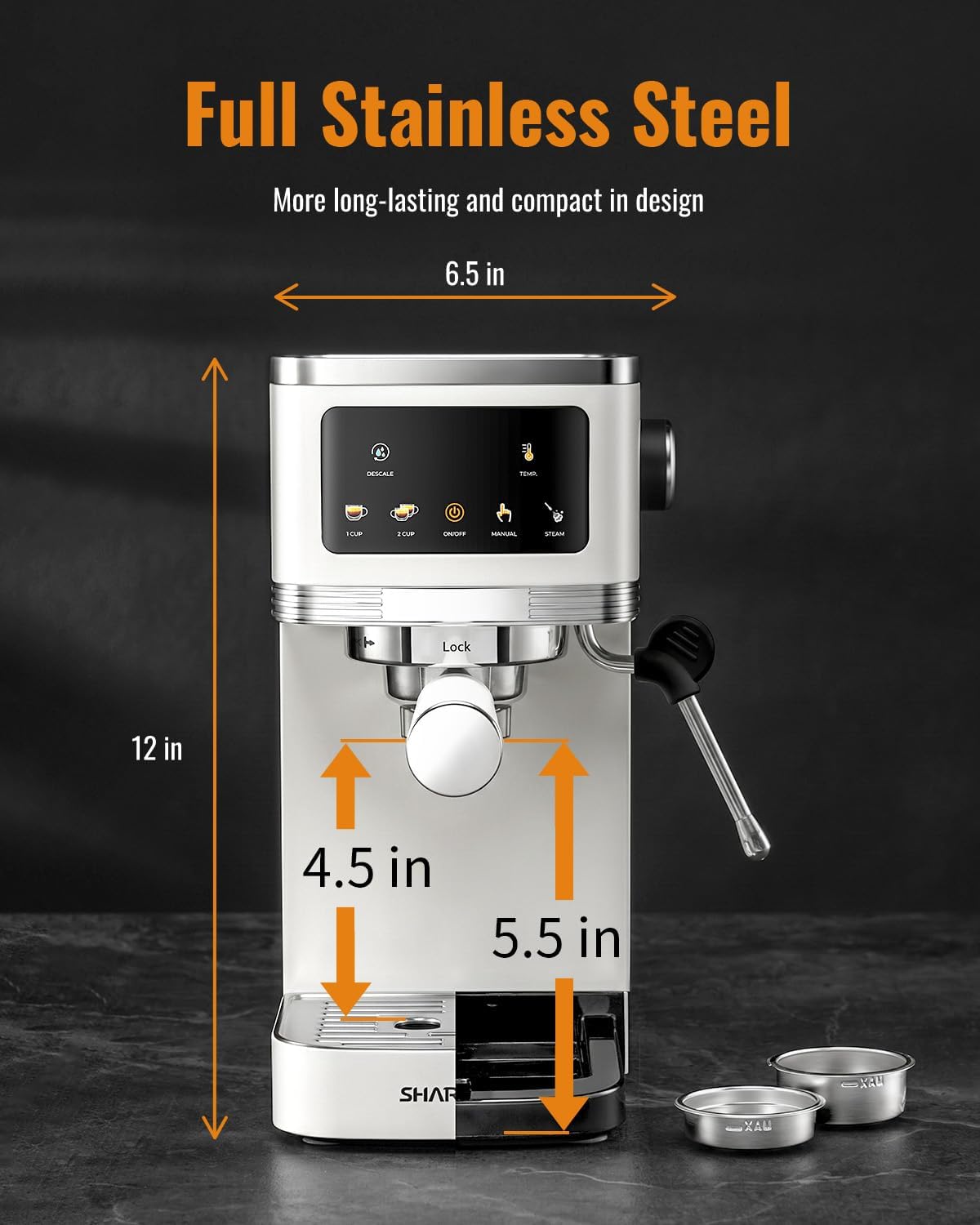 SHARDOR Espresso Machine 20 Bar, Professional Espresso Machine with Milk Frother and Touchscreen, Expresso Coffee Machines with Adjustable Temperature,for Cappuccino, Latte, Stainless Steel, White