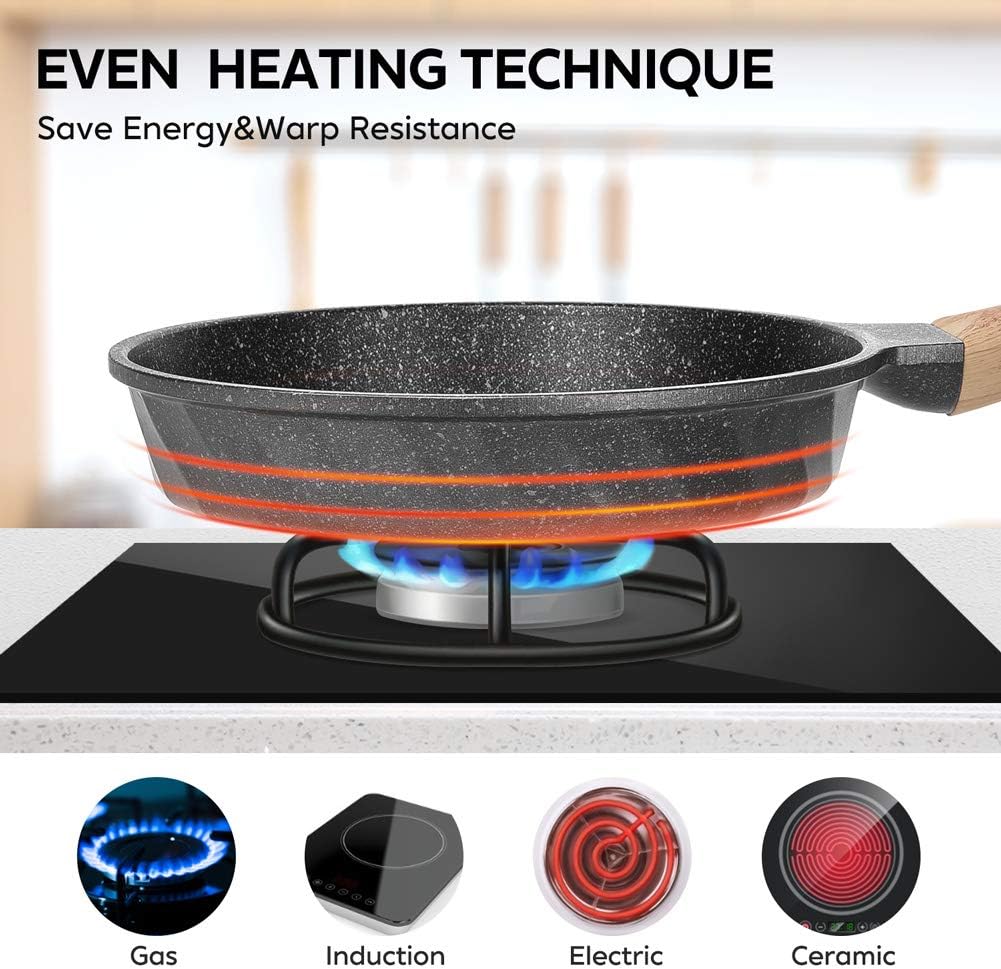 YIIFEEO Frying Pans Nonstick, Induction Frying Pan Set Granite Skillet Pans for Cooking Omelette Pan Cookware Set with Heat-Resistant Handle