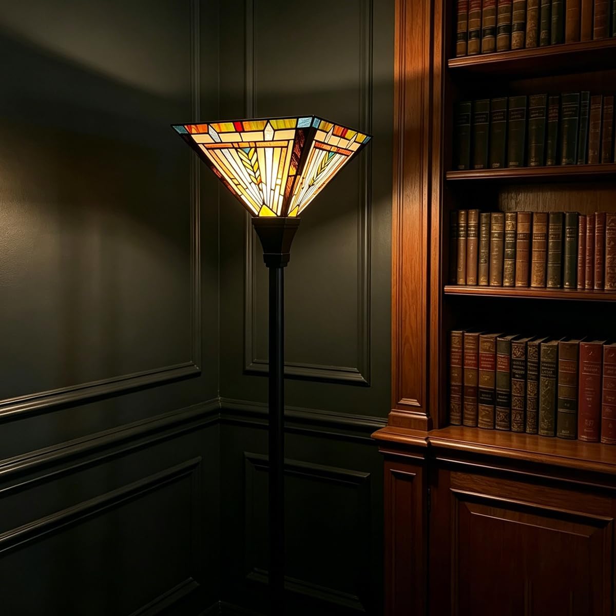 Tiffany Torchiere Floor Lamp 70" Tall Antique Stained Glass Torch Light