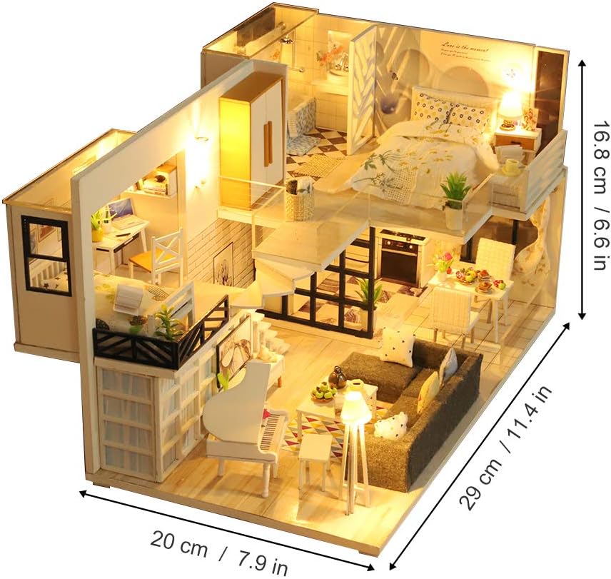 GuDoQi DIY Miniature Dollhouse Kit with Furniture, Tiny House kit 1:24 Scale, Need to Assemble Around 30 Hours