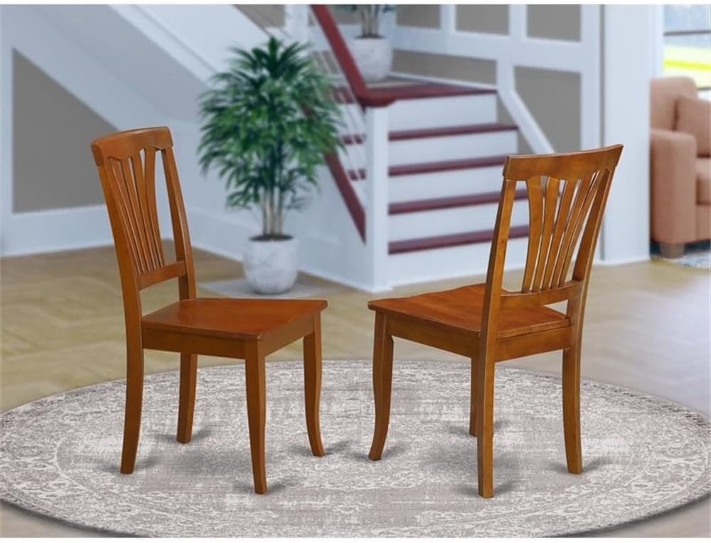 East West Furniture AVC-SBR-LC Avon Dining Chairs - Faux Leather Upholstered Wood Chairs, Set of 2, Saddle Brown
