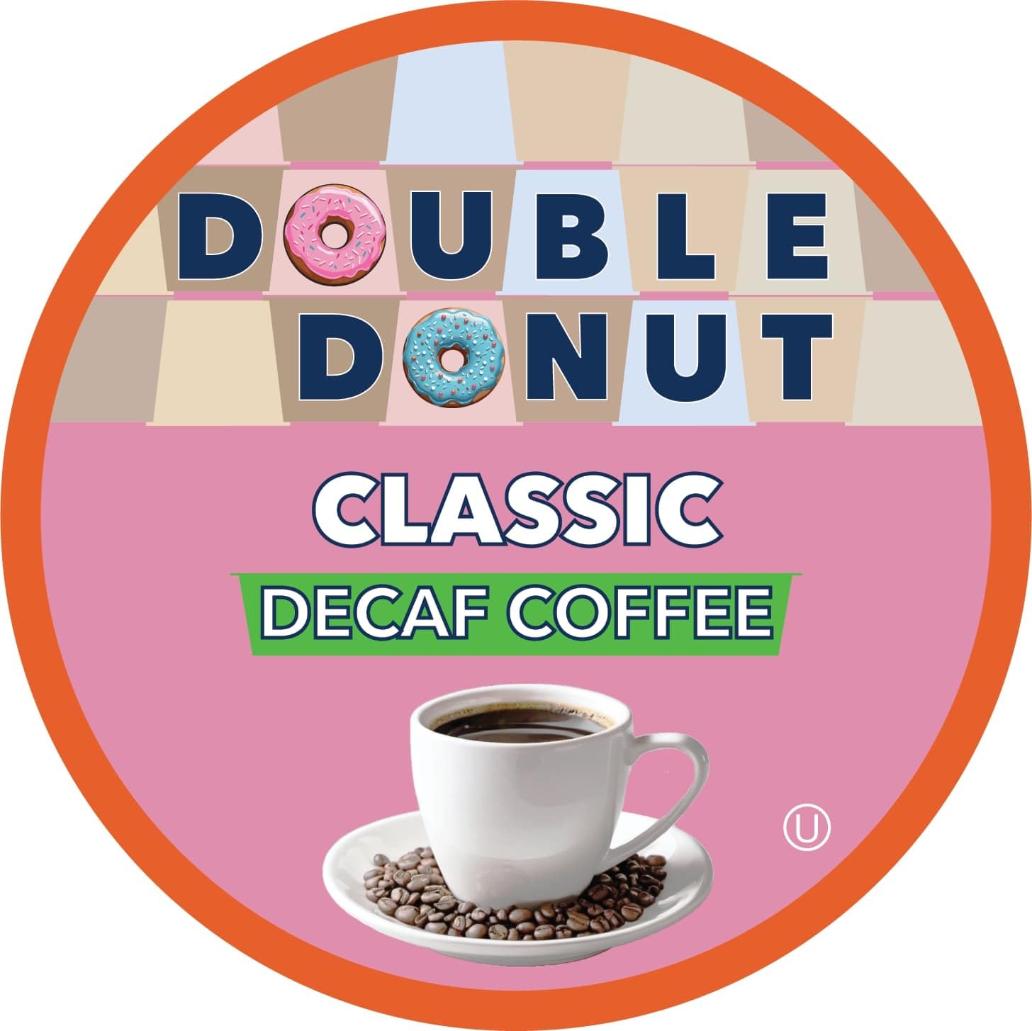 Double Donut Coffee Double Donut Medium Roast Decaf Coffee Pods, Classic, for Keurig K-Cup Machines, 24 Single-Serve Capsules per Box