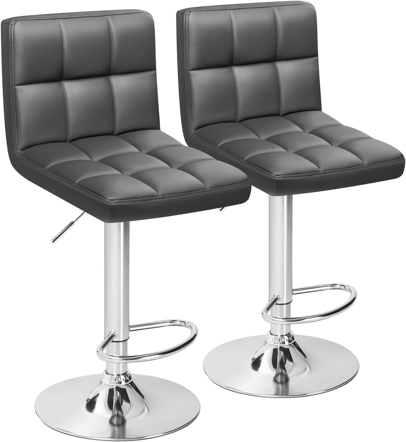 Furmax Bar Stools Modern Pu Leather Swivel Adjustable Hydraulic Bar Stool Square Counter Height Stool Set of 2 (White)
