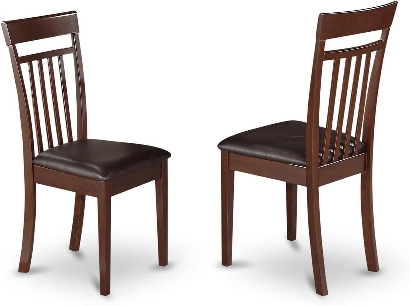 East West Furniture CAC-MAH-LC Capri Kitchen Dining Chairs - Faux Leather Upholstered Solid Wood Chairs, Set of 2, Mahogany