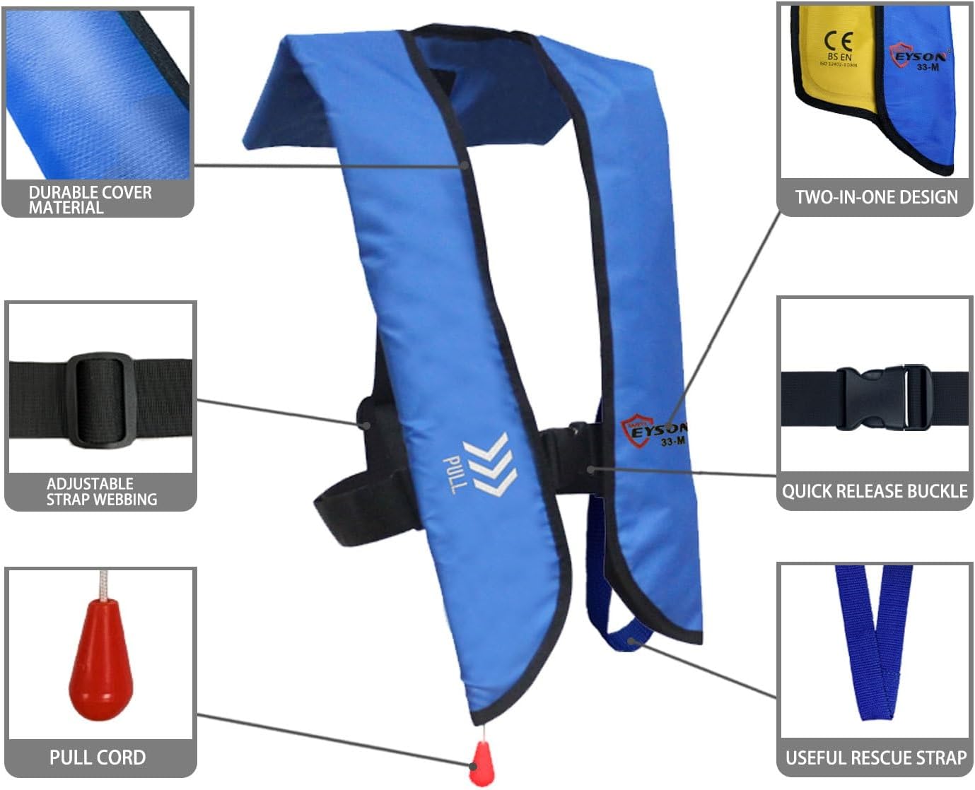 Eyson Inflatable Life Jacket Life Vest Basic Manual (709 Blue Manual)