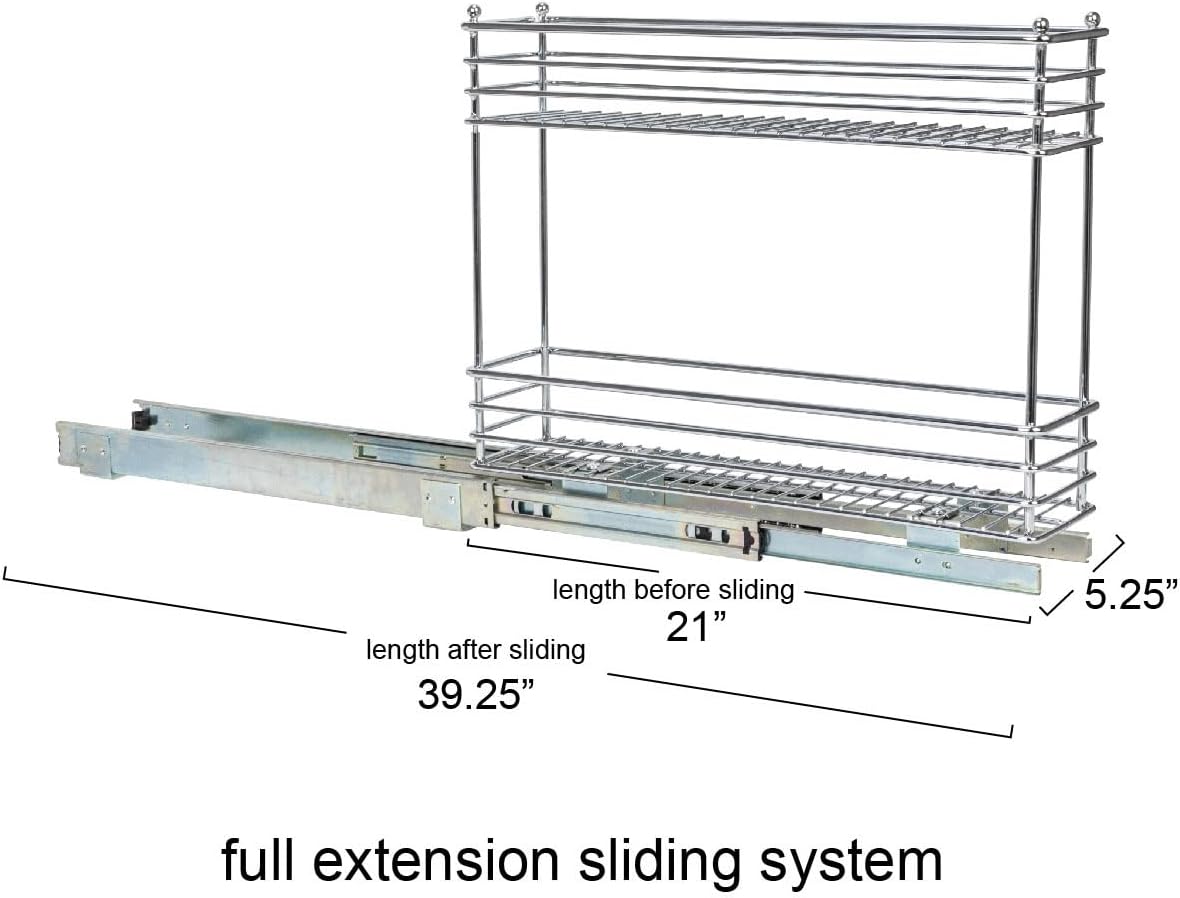 Household Essentials Glidez 2‑Tier Multipurpose Chrome‑Plated Steel Pull‑Out/Slide‑Out Under Cabinet Organizer, Chrome Finish