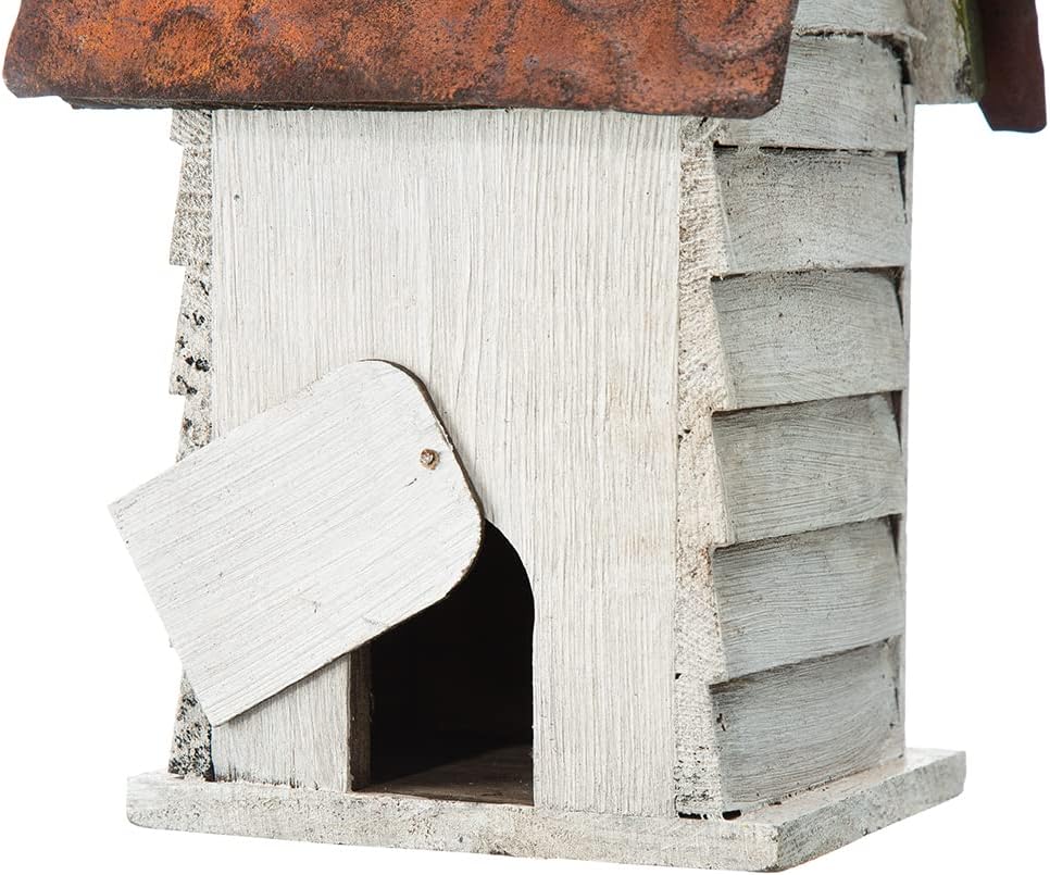 Glitzhome 12" H Green Hanging Distressed Solid Wood Garden Bird House Decorative Birdhouse