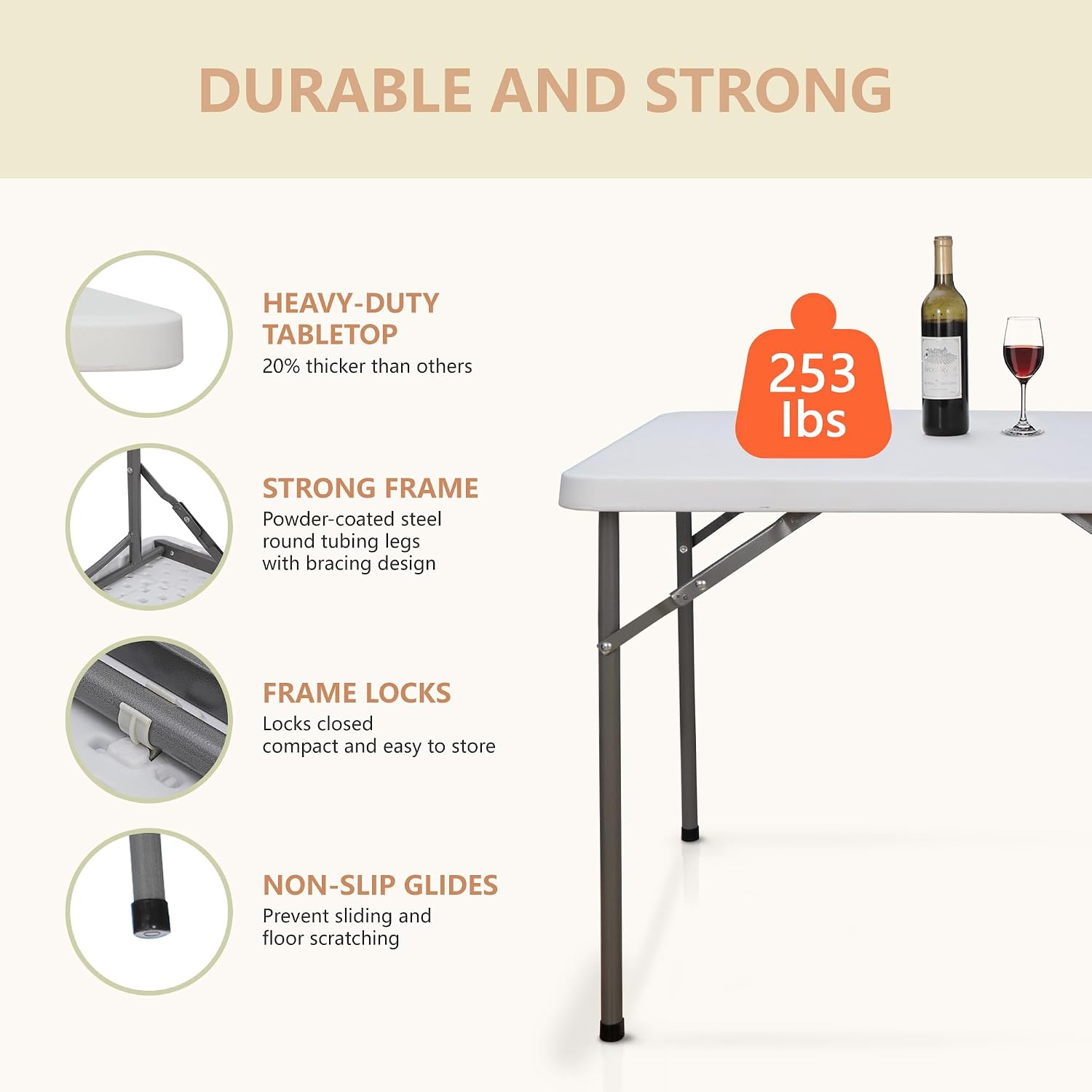 ZenStyle 3 ft Indoor Outdoor Heavy Duty Portable Plastic Folding Table