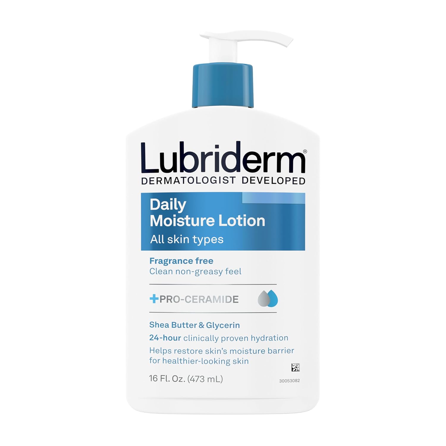 Lubriderm Daily Moisture Body Lotion, Fragrance Free, 16 fl. oz | Hydrating Face, Hand & Body Lotion + Pro-Ceramide for Sensitive Skin, 24-Hour Moisturizer with Shea Butter, Non-Greasy