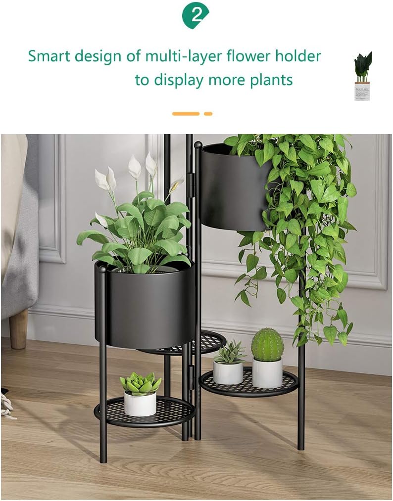 Metal Plant Stand, 6 Tier 6 Potted Indoor Gold Flower Pot Stand Holder Shelf, Foldable Decorative Display Rack for Multiple Potted Plants