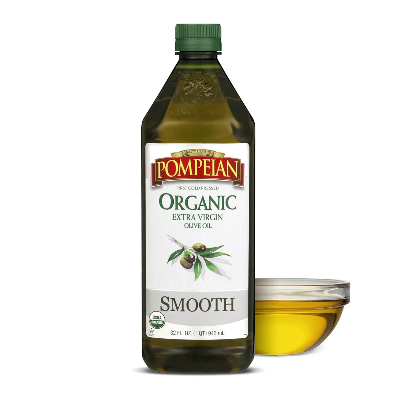 Pompeian Robust Organic Extra Virgin Olive Oil - 16 fl oz | First Cold Pressed Olive Oil for Cooking - Full-Bodied Taste for Dressings and Marinades