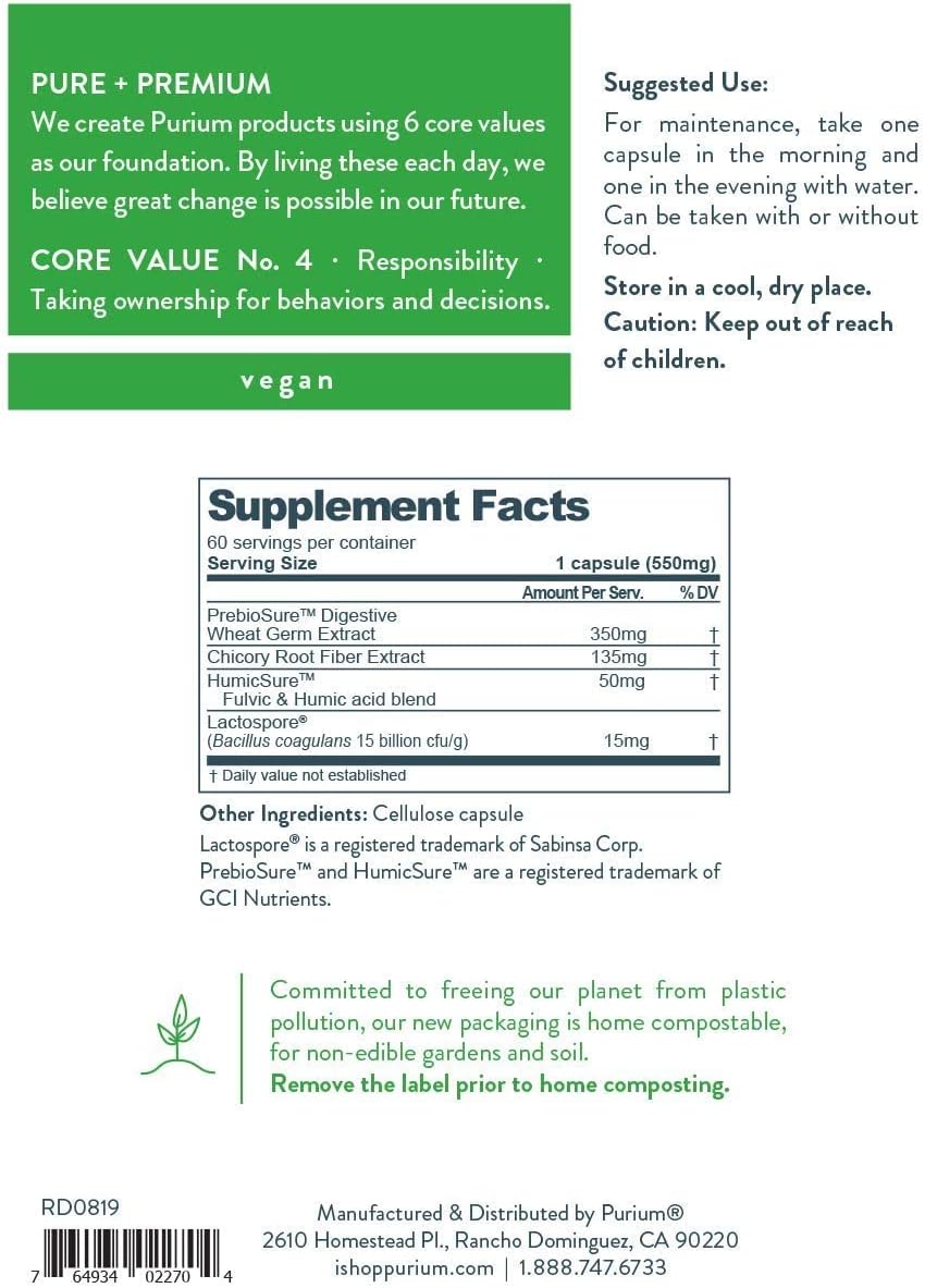 Purium Biome Medic - 60 Vegan Capsules - Gut Health Support Supplement, Removes GMO Toxins, Supports Good Bacteria, Repairs Microbiome - Vegetarian