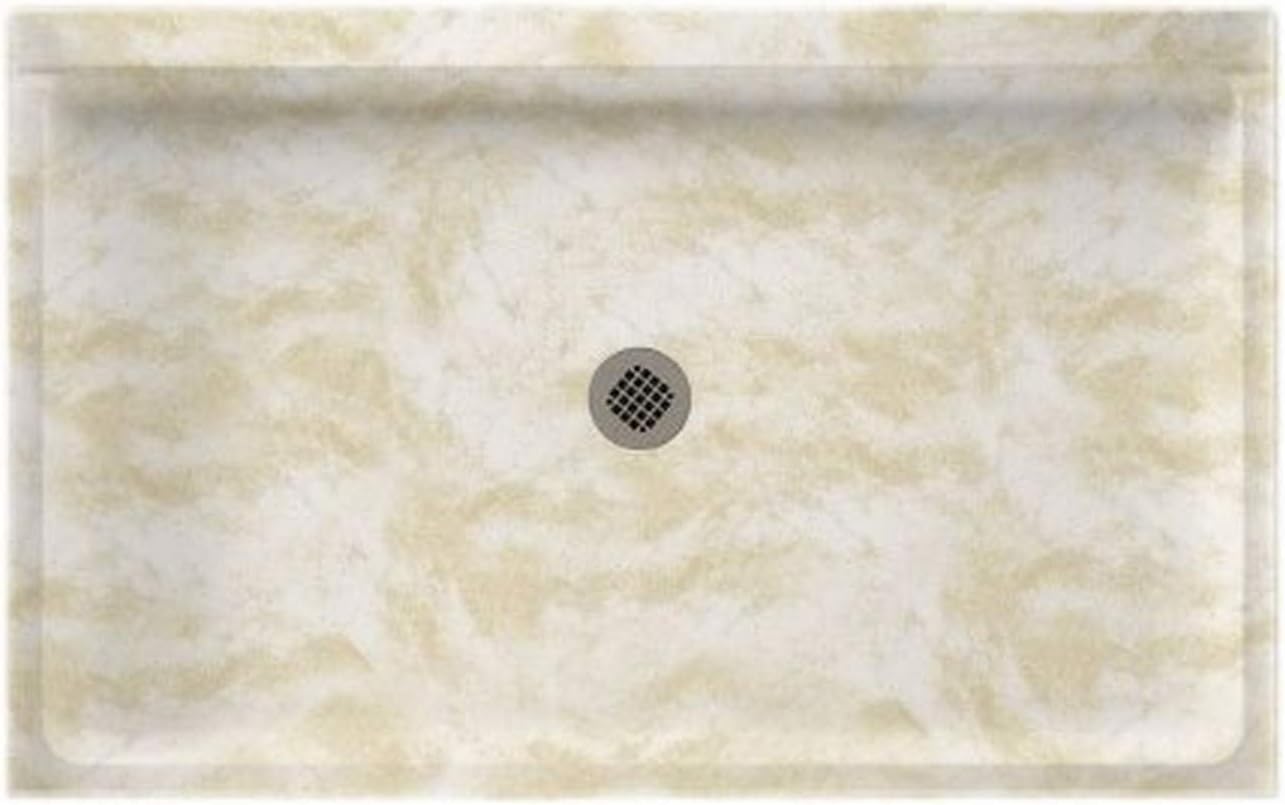 Swan SF03454MD.011 54-in L x 34-in W x 5.5-in H Solid Surface Shower Base, Tahiti White