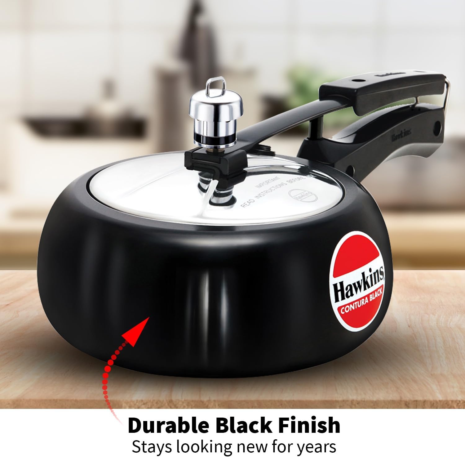 Hawkins 3.5 Litre Contura Black Pressure Cooker, Hard Anodised Inner Lid Cooker, Handi Cooker, Black (CB35)