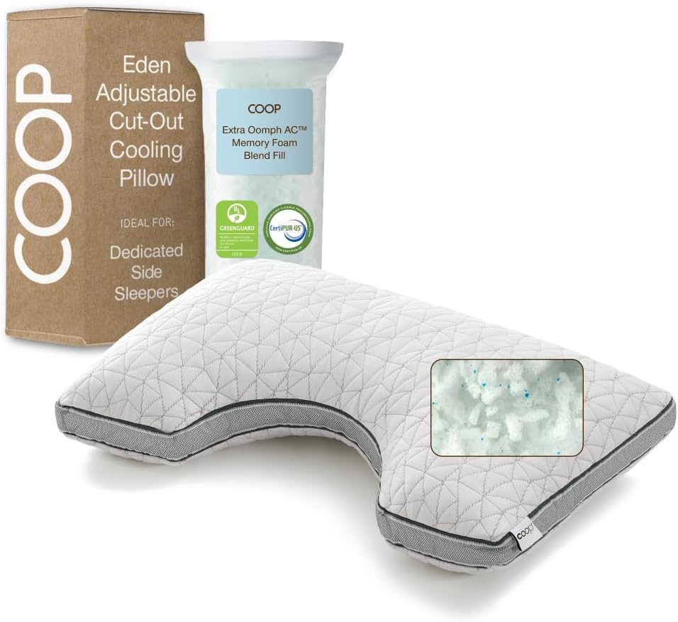 Coop Home Goods Eden Bed Pillow Queen Size for Sleeping on Back, Stomach and Side Sleeper- Medium Soft Memory Foam Cooling Gel - CertiPUR-US/GREENGUARD Gold