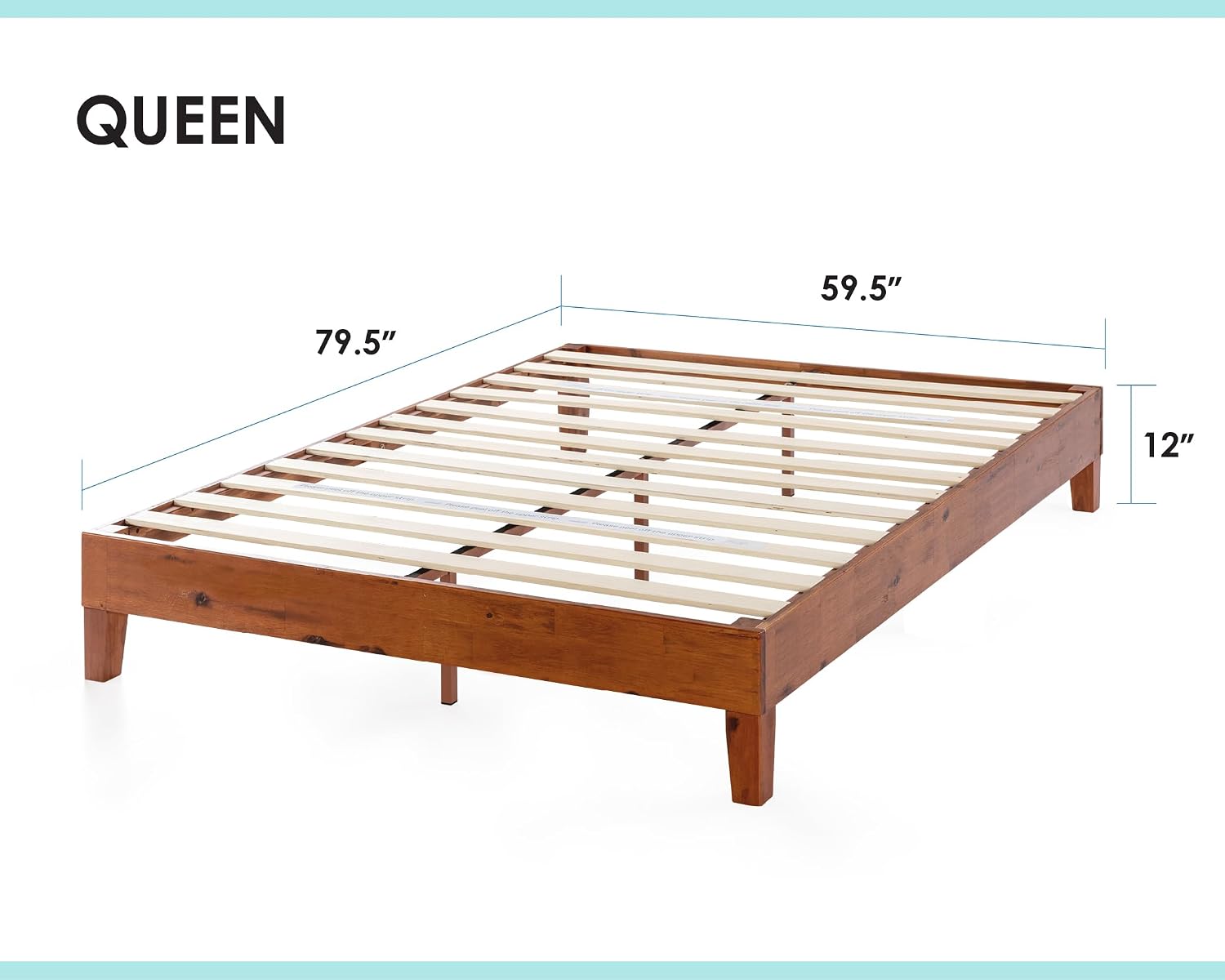 Mellow Naturalista Classic - 12 Inch Solid Wood Platform Bed with Wooden Slats, No Box Spring Needed, Easy Assembly, Queen, Pine