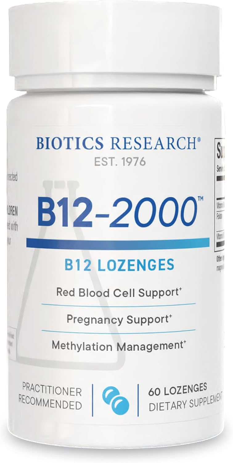 BIOTICS RESEARCH B12-2000™ Vitamin B12 2000 mcg, B6, Folate–B12 Sublingual Lozenges, Methylation Support Supplement, High Potency