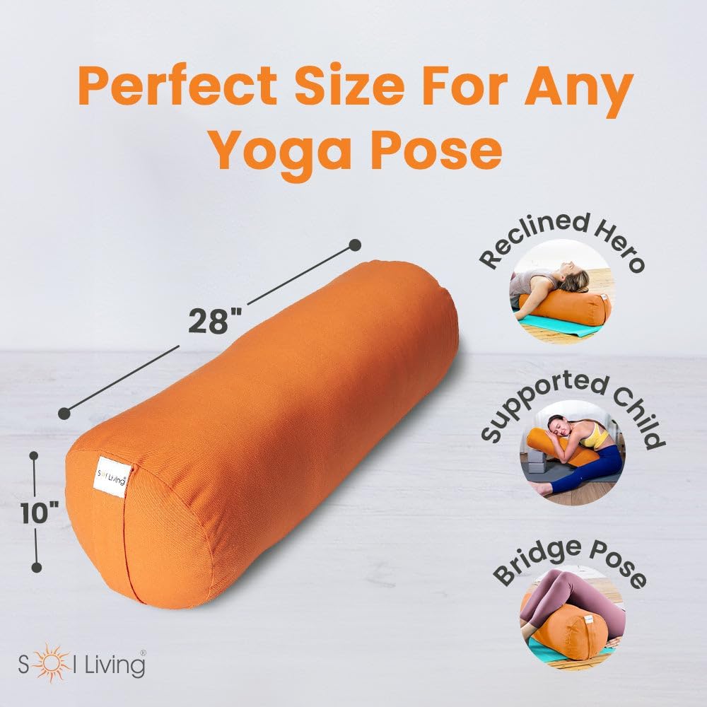 Sol Living Yoga Bolster Pillow for Restorative Yoga, 100% Cotton Meditation Cushion