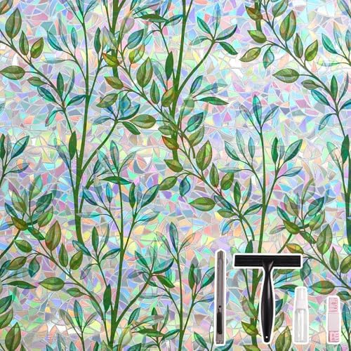 LEMON CLOUD Window Privacy Film, Rainbow Stained Glass Cling,17.5″ x 78.7″