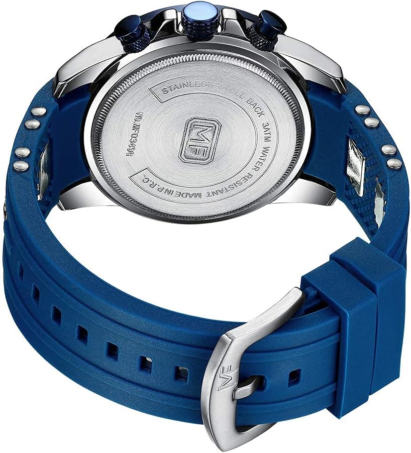 MF MINI FOCUS Men Watch, Chronograph Waterproof Sport Analog Quartz Watches Blue Silicon Strap Fashion Wristwatch for Men