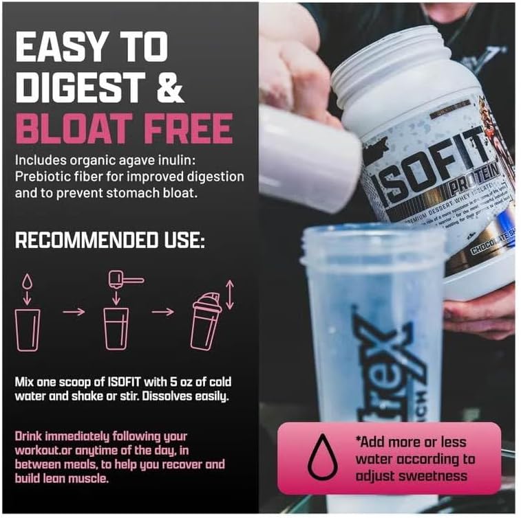 Nutrex Research IsoFit Chocolate Whey Isolate Protein Powder 100% Whey Protein Isolate | Muscle Recovery, Naturally High EAAs | Fast Absorbing, Easy Digestion | (Chocolate Shake 2lbs 30 Servings)