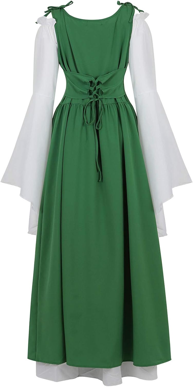 Kranchungel Renaissance Costume Women Dress: Flowy Long Sleeve Medieval Dress for Renaissance Faires & Medieval Festival