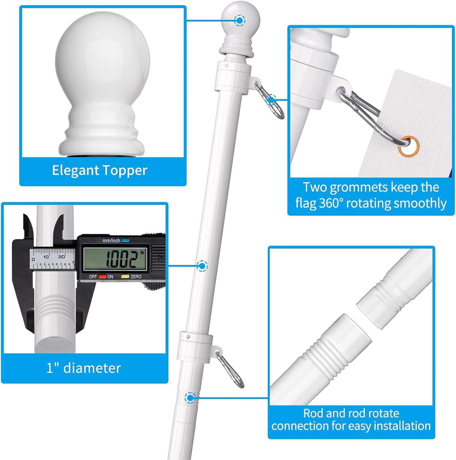 ZMTECH Flag Pole - Upgraded Bracket, 6 FT Stainless Steel Flag Poles for Outside House, Residential or Commerical