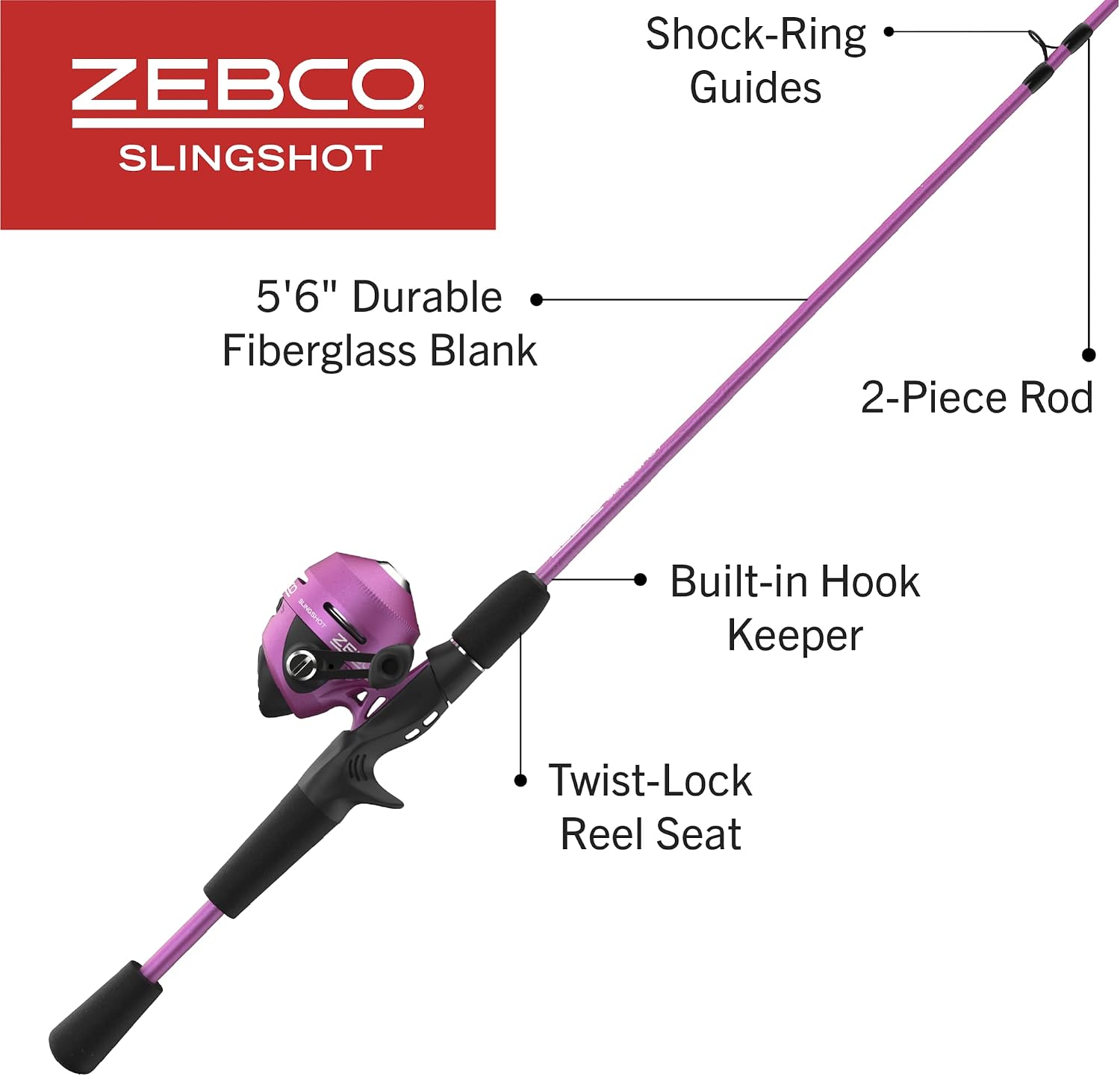 Zebco Slingshot Spincast Reel and Fishing Rod Combo, 2-Piece Fishing Pole, Right-Hand Retrieve, Pre-Spooled with 10-Pound Zebco Line