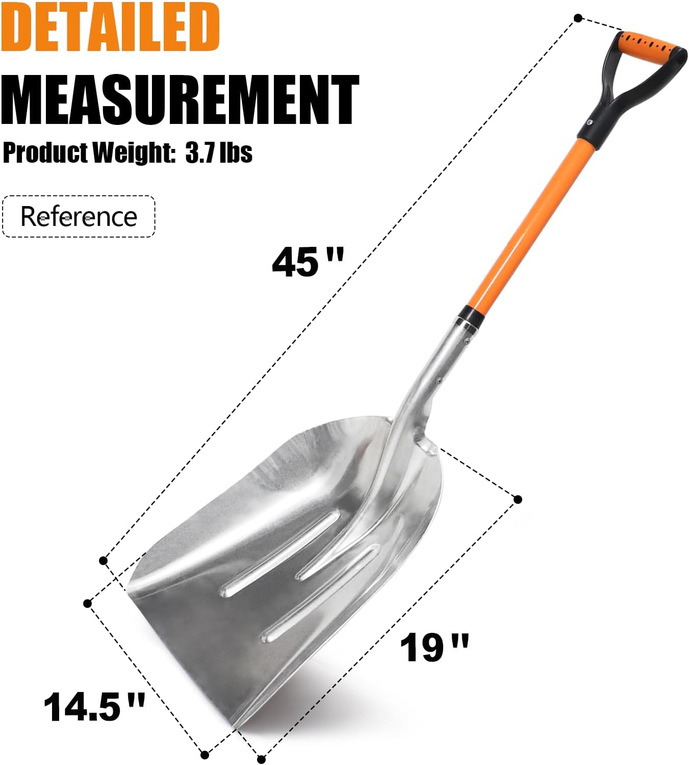 Aluminum Snow Shovel with D Handle Metal Snow Shovel for Driveway 45Inches 3.7 Pounds Transfer Shovel Shovel for Gardening, Orange