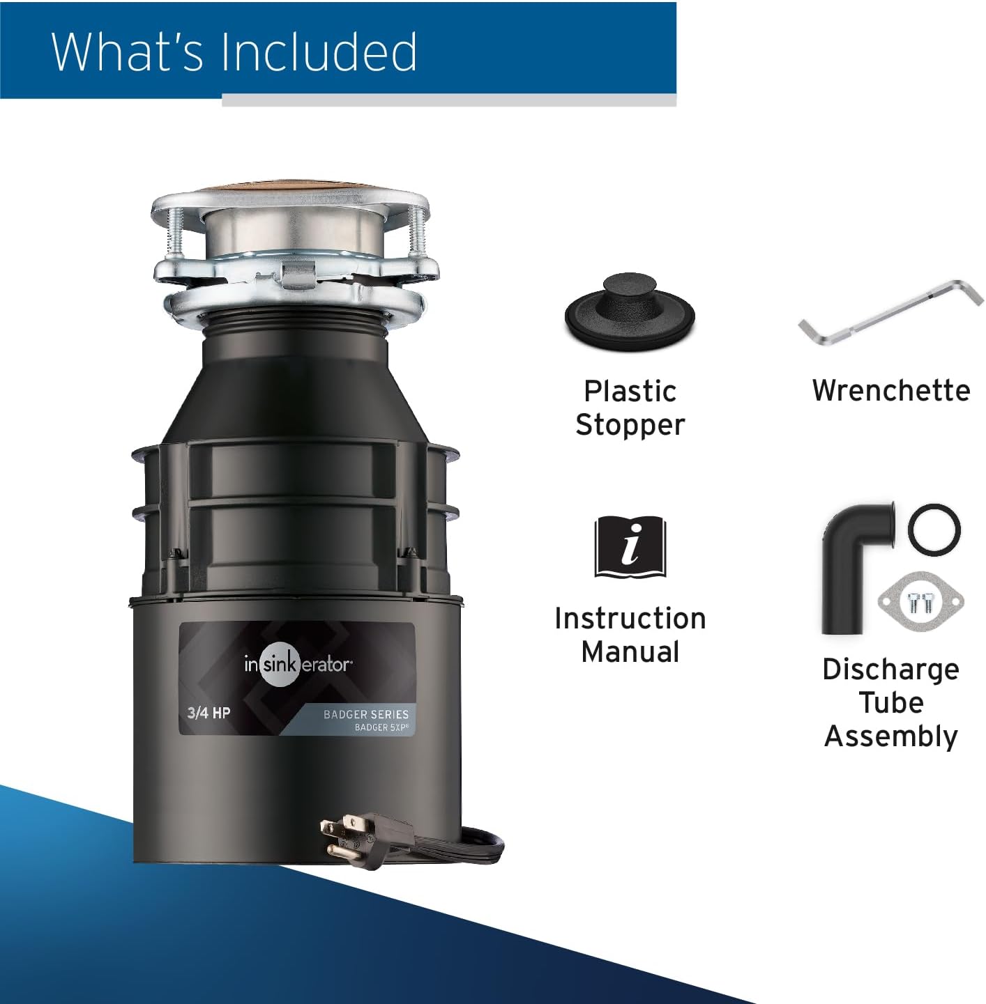 InSinkErator Badger 1 Garbage Disposal with Power Cord, Badger Series 1/3 HP Continuous Feed Food Waste Disposer