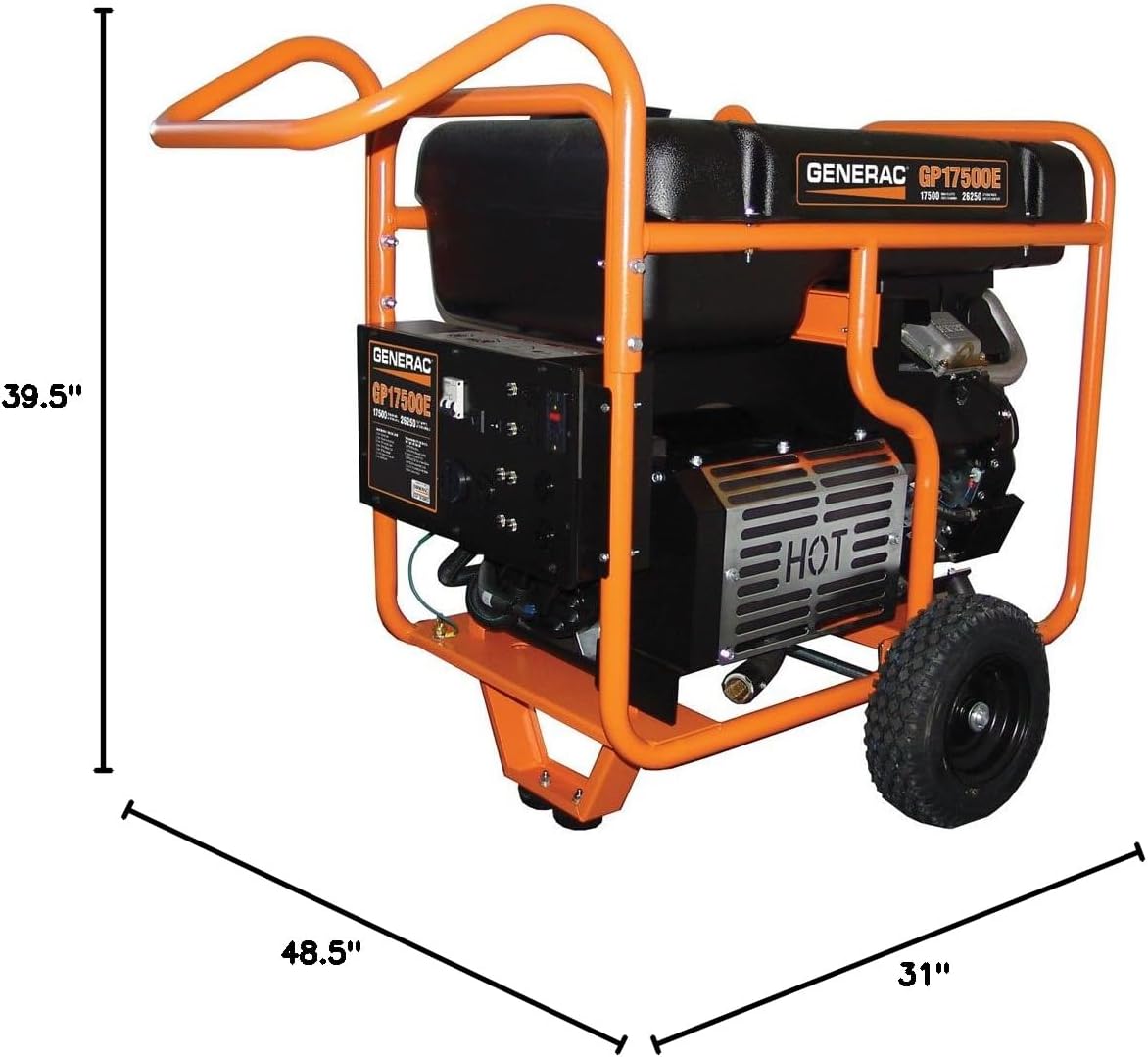 Generac 5735 GP17500E 17500-Watt Gas-Powered Portable Generator - Electric Start for Convenience - Durable Design and Reliable Power for Emergencies