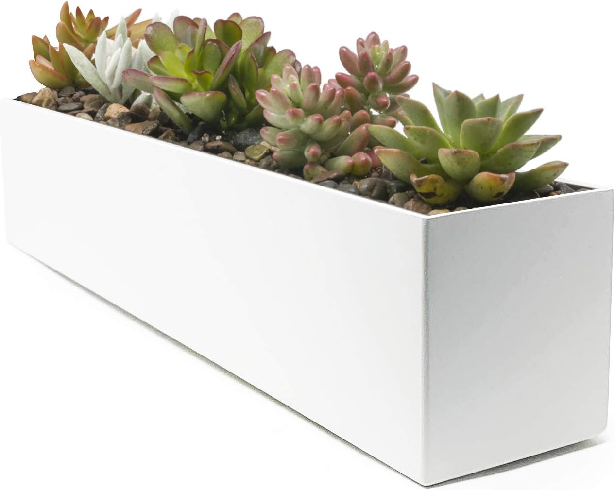 Buhbo Modern Metal Trough Rectangle Planter 32 inch, White