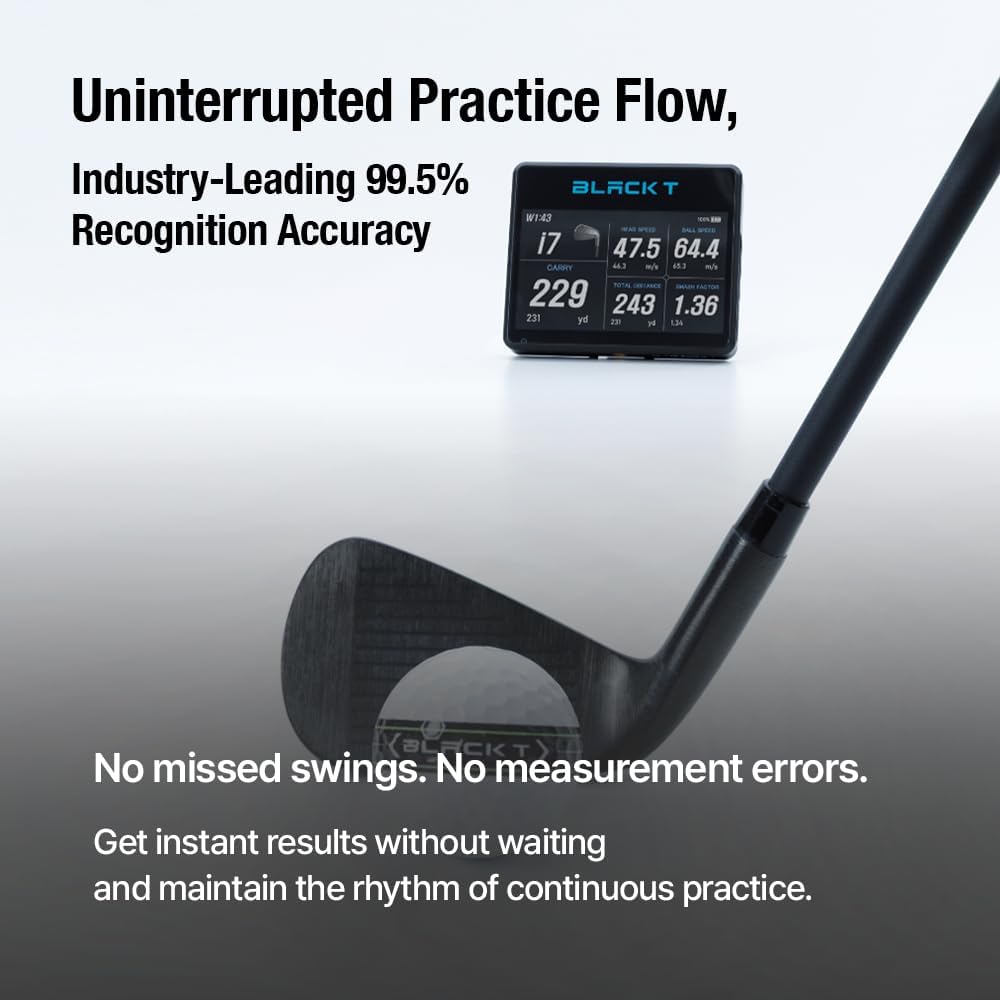 BLACK T SHOT5 Golf Launch Monitor Portable Doppler Radar Swing Speed Trainer with Ball Speed, Club Head Speed, Smash Factor & Distance Tracking