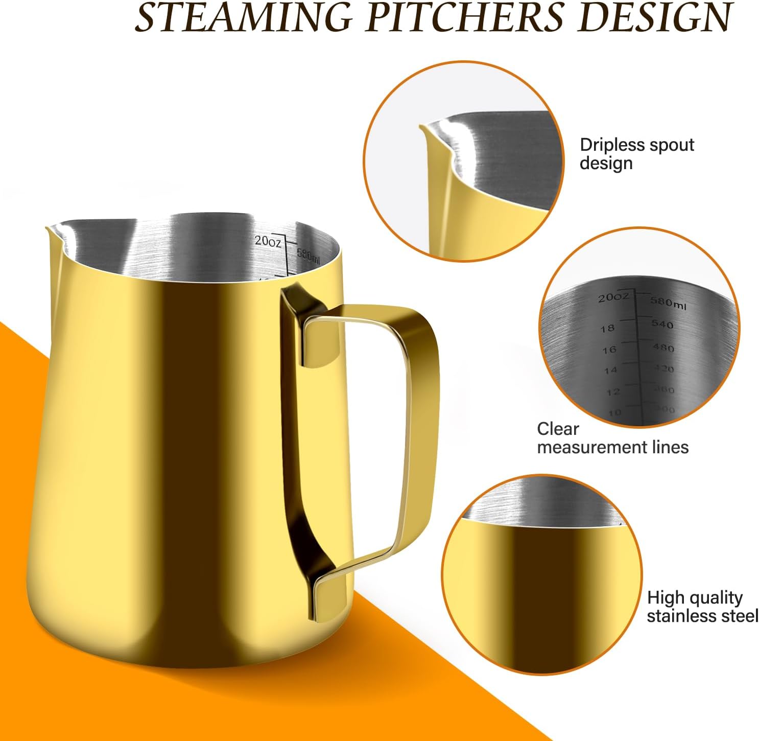 Stainless Steel Espresso Milk Frothing Pitcher - 12OZ/350ML Coffee Milk Frother Cup with Decorating Art Pen for Espresso Machine, Latte Art