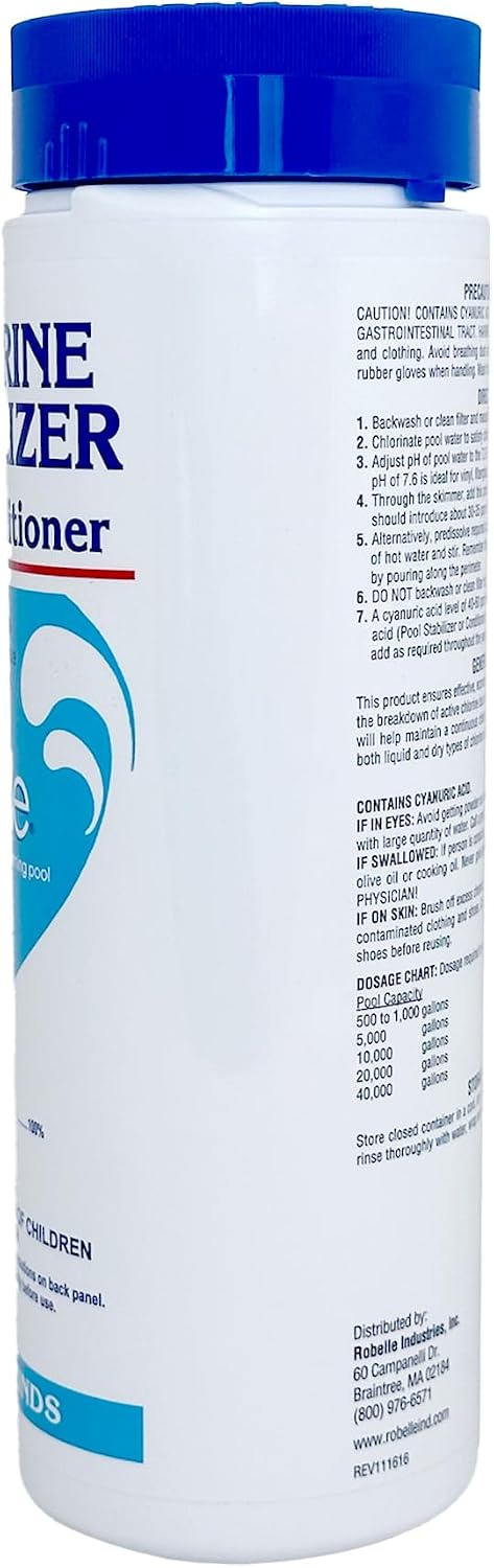Robelle 1.75-Pound Chlorine Stabilizer and Conditioner, Made in USA | Concentrated Cyanuric Acid for Pools, Pool Stabilizer, Helps Chlorine Last Longer, 6 oz raises CYA 10 ppm per 5,000 gallons