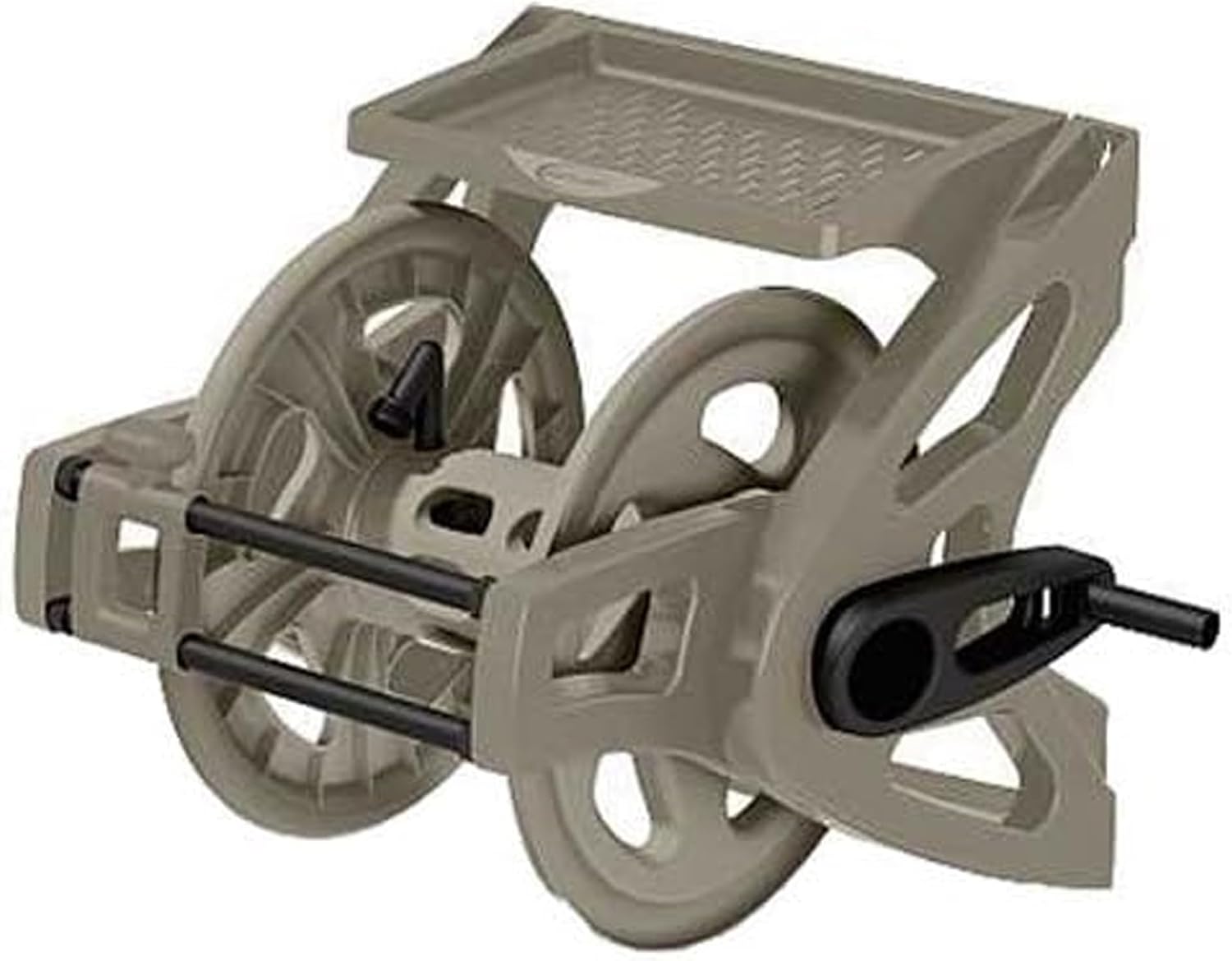 Suncast Slide Trak Garden Hose Reel, Wall-Mount Holder with Storage Tray, Dark Taupe - Outdoor Mounted Organizer for 175 Ft of 5/8" Standard Vinyl Water Hoses in Lawn and Yard
