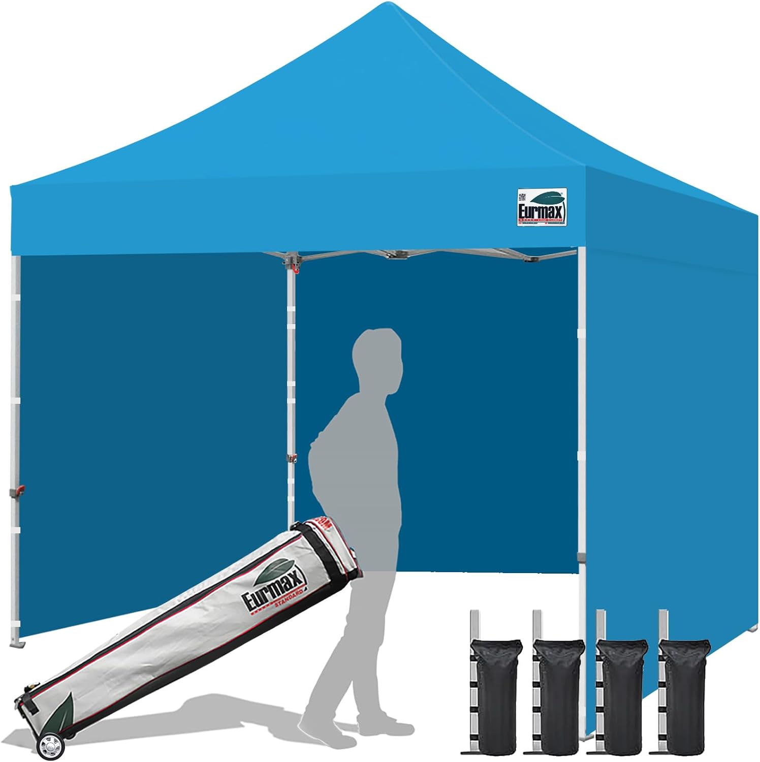 Eurmax USA 10x10 Pop Up Canopy Tent,Commercial Tent with Patented No-Tip Rolling Bag,4 Zippered Removable Walls,UV & Water Resistant Canopy Top,Heavy Duty Outdoor Gazebo,Instant Shelter(White)