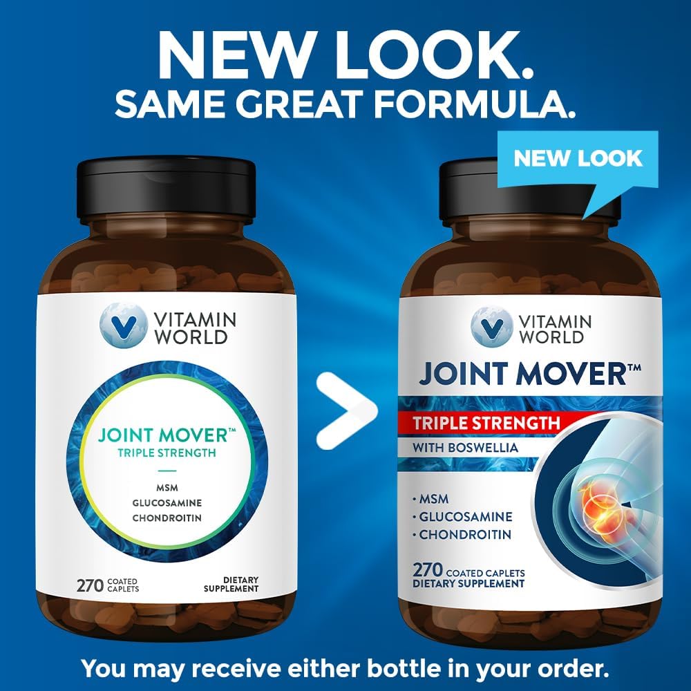 Vitamin World Triple Strength Joint Mover, Glucosamine Chondroitin with MSM | Joint Support Supplement, Collagen & Boswellia Serrata Extract, Support Joint Strength, Comfort & Flexibility, 270 Caplets